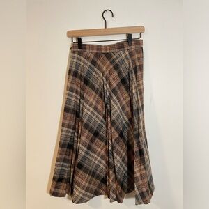Vintage Wool Blend Pleated Panther Skirt, Brown/Tan Made in USA Union 70’s #9446